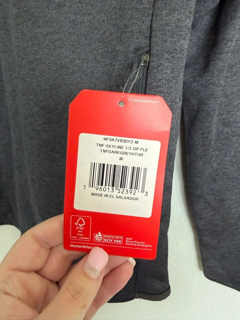 NWT North Face TNF Skyline 1/2 Zip Dark Heather Grey